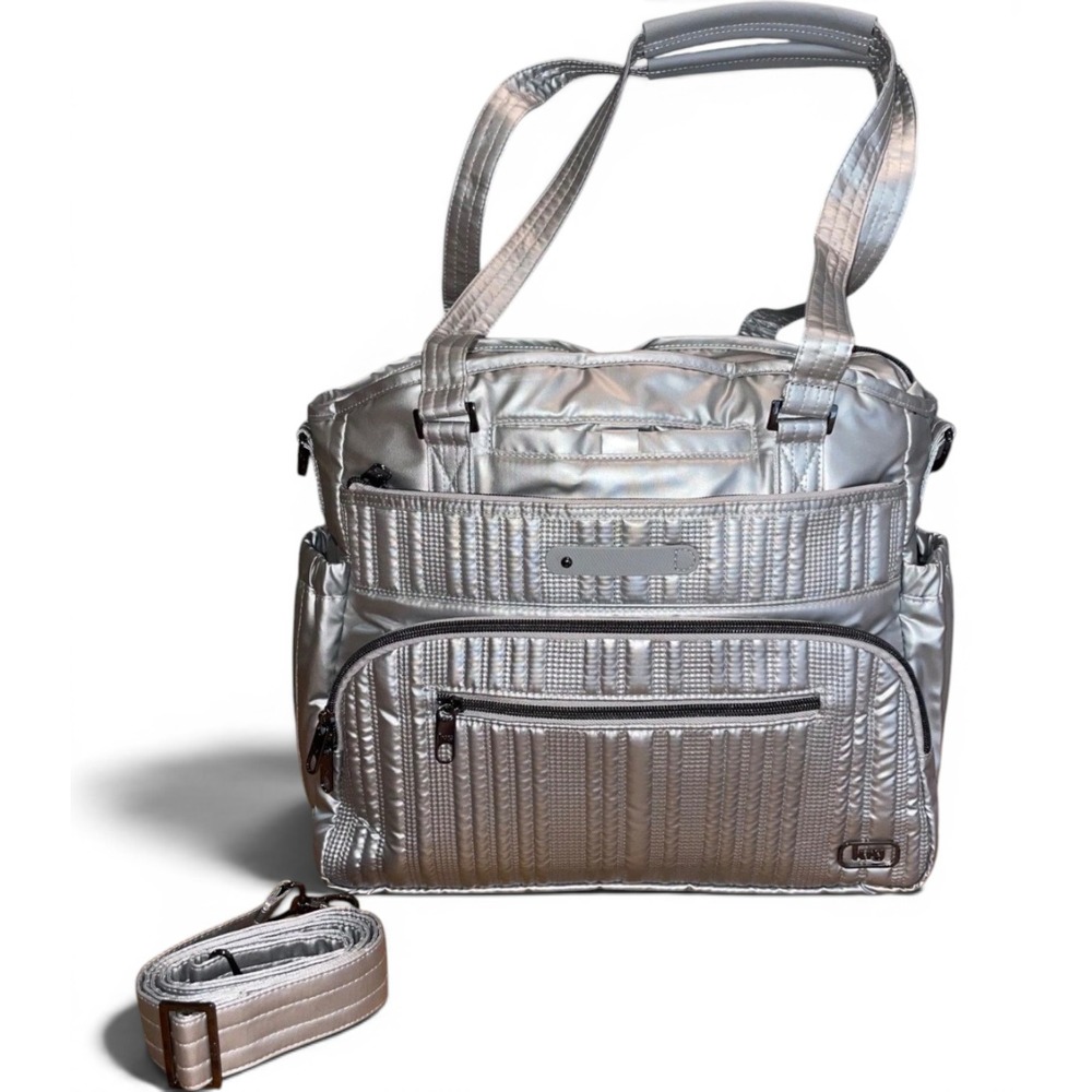 Lug Windjammer Metallic Silver Quilted Travel Tote Crossbody Bag Trolley Sleeve